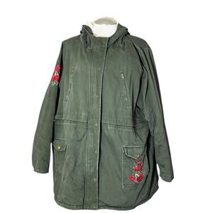 Torrid Green Embroidered Rose Hooded Parka Jacket Womens